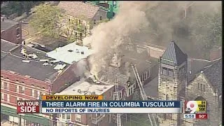 Three-alarm fire rages in Columbia Tusculum