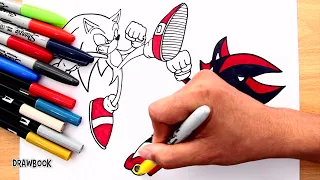 How to draw SONIC The Hedgehog FIGHTING with SHADOW