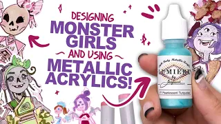 DESIGNING CUTE MONSTER CHEERLEADER GIRLS!! (with Metallic Acrylics!)