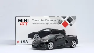 Mini GT Chevrolet Corvette Stingray Black w/ Midnight Gray Stripe #minigt #diecast #corvette