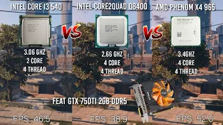 GTA V Core I3 540 Vs Core2Quad Q8400 Vs Phenom X4 965 ft GTX 750TI || Test Benchmark Low Spec CPU #1