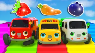 Slide Song and Learn Colors + Learn Vegetable names With Wheels On The Bus | Nursery Rhymes & Kids