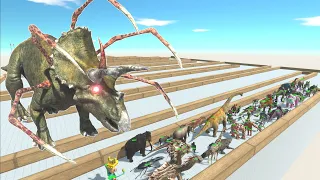 ESCAPE FROM ALIEN TRICERATOPS - ZIGZAG COURSE - LAST SURVIVOR - Animal Revolt Battle Simulator