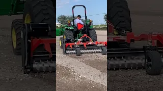 Testing a John Deere tractor with a power rake