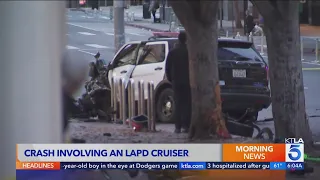 LAPD SUV, 2 other vehicles badly damaged in downtown LA