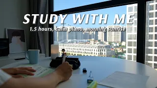 🌅 1.5 HOUR STUDY WITH ME in the EARLY MORNING | 🎹 Calm Piano | Pomodoro (25/5)