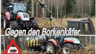Kampf gegen Borkenkäfer| Steyr Multi 4100 mit Palms Forstanhänger