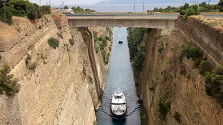 Golden Yachts' 52.7m/ 172.90ft O'Neiro going through the Corinth Canal