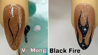 Easy Black Fire Nail Art For Beginner 💖Vẽ Móng💅 New Nails Design 💝 New Nails