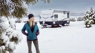 HUNKERING DOWN IN A SNOW STORM Cozy in my Trailer | Living in a Travel Trailer | Winter Camping