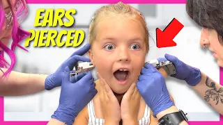 Kin Tin Gets Her Ears Pierced With Mom For First Time! Fun Animals and Candy Earrings!