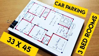 33 x 45 ghar ka naksha with car parking II 33 x 45 house plan design II 3 bhk house plan