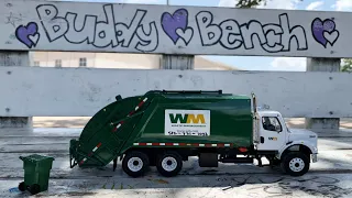 First Gear Rear Loader Garbage Truck Picking Up Trash At School + Real Truck  l Garbage Trucks Rule