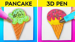 COOL 3D PEN VS PANCAKE ART CHALLENGE || DIY Ideas by 123 GO! FOOD