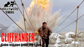 Cliffhanger (1993) : Gabe escape from the cave before bomb exploded  -- Hollywood Swag