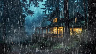 Heavy rain in the forest for sleeping - Warm shelter in the woods during a stormy night