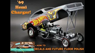 1969 DODGE CHARGER FUNNY CAR HOT WHEELS 1/25 SCALE MODEL KIT HOW TO DECALS FUTURE FLOOR POLISH