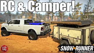 SnowRunner: REALISTIC CAMPING ADVENTURE! Mega Cab, RC Truck & OVERLAND TRAILER!