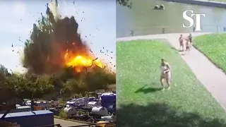 [MOMENT] Panic in park nearby when missile hit Ukraine's Kremenchuk shopping mall