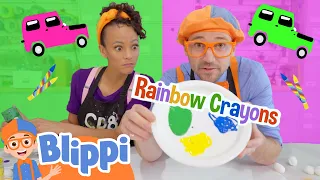 Blippi and Meekah Paint with Rainbow Color Cars and Crayons | Blippi - Learn Colors and Science