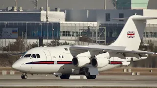 BAe-146 CC2 Statesman UK Royal Air Force ZE701 arrival and departure at Munich Airport