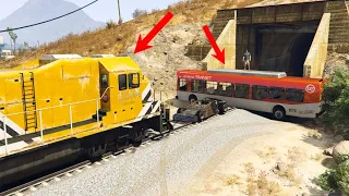 CAN YOU STOP THE TRAIN IN GTA 5 ? (Can 100 tank & Hulk will stop the train in gta 5?) funny moments