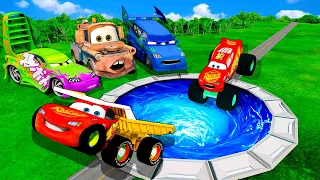 Giant Water Portal Pit Vs BalaZ Lightning McQueen And Huge & Tiny PIXAR CARS! BeamNG Drive!