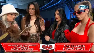 Liv Morgan & Raquel Rodríguez hablan con Chelsea Green & Sonya Deville - WWE Raw 08/05/2023 Español