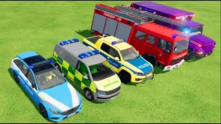 TRANSPORTING CONSTRUCTION VEHICLES, POLICE CARS & MONSTER TRUCK WITH BIG TRUCKS FS 22 KN GAME #00109