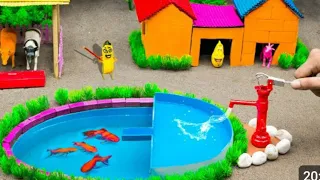 DIY Farm Diorama with house cow, barn | mini hand pump supply water for animals #10