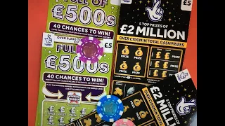 🤑🤑Scratch off between Full of £500’s and £2 Million Black, £20 spent on these two £5 scratch cards🤑🤑