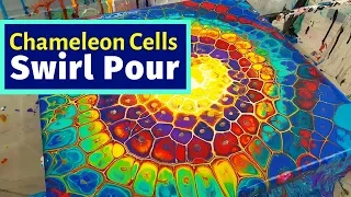 Chameleon Cells Swirl Pour - MUST SEE!🤩🌈 Tie-Dye effect??? Acrylic Pour Painting Technique