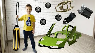 Assembled car Lamborghini Murcielago SV from the designer. Video for kids.