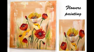How to paint easy flowers painting / Demonstration /Acrylic Technique on canvas by Julia Kotenko