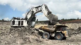 Mining Excavator in Action Liebherr R 9350 Loading Dumper Caterpillar and Komatsu ~ miningstory