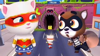 Talking Tom Gold Run Gameplay - Super Angela Fights with Raccoon Boss in Las Vegas - Full screen 🔥