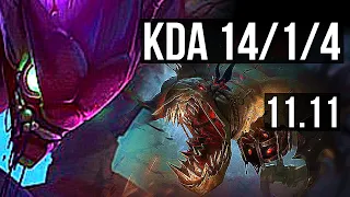 KHA'ZIX vs FIDDLESTICKS (JUNGLE) | 14/1/4, Rank 7 Kha, Legendary | BR Challenger | v11.11