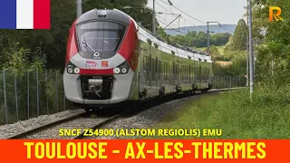 Cab Ride Toulouse - Ax-les-Thermes (Occitanie, France) vue du conducteur de train en 4K