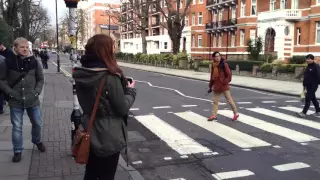 People taking photos along Abbey Road