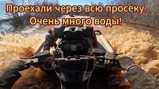 Проезжаем просеку на квадроциклах Odes 1000 Mud Pro, Yamaha Grizzly, Stels Gepard, очень много воды.