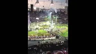 Rehearsal for London 2012 opening ceremony/the bit with the chimneys