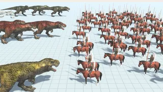 T-Rex Brothers vs 100 Ancient Humans Army Animal Revolt Battle Simulator