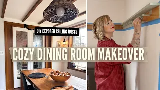 *Cozy* Cottage Inspired Dining Room Makeover! | DIY Ceiling Joists + Second Hand Decor!