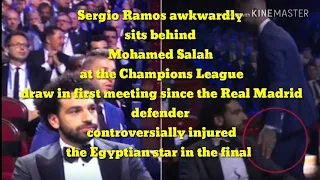 #SergioRamos awkwardly sits behind #MohamedSalah at the #ChampionsLeague draw in first meeting