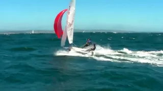 420 sailing reach with spinnaker 35+ knots