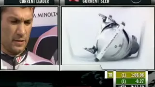 Latvian bobsled crash at finish