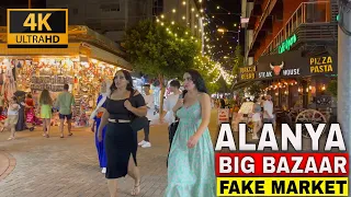 Alanya Big Bazaar Night Life Walking tour 4K 8July2022 #Alanya #fakemarket #antalya