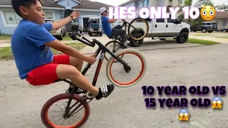 10 YEAR OLD BURNS UP 15 YEAR OLD IN WHEELIE!!**15 YEAR OLD GETS MAD