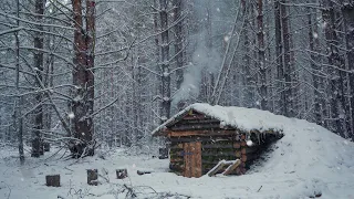 Cozy Winter dugout, Warm shelter building, waiting out the snow, modern bushcraft