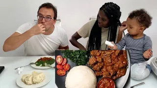 HUSBAND TRIES AFRICAN FOOD FOR THE FIRST TIME! *Ugali and beef wet fry*